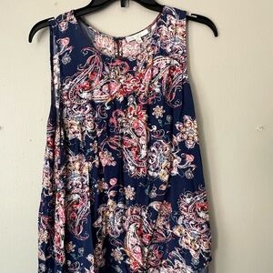 Floral Sleeveless Top - Navy and Pink